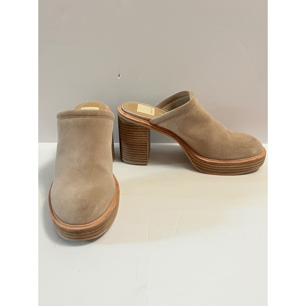 Dolce Vita Women Tan Suede Platform Mules Stacked Block Heel Clogs Size 7.5